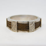 Victorian Sterling Silver & Woven Hair Set Mourning Ring Antique c1860