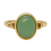 Art Deco 9ct Yellow Gold & Cabochon Cut Green Jade Dress Ring Antique Chester