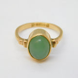 Art Deco 9ct Yellow Gold & Cabochon Cut Green Jade Dress Ring Antique Chester