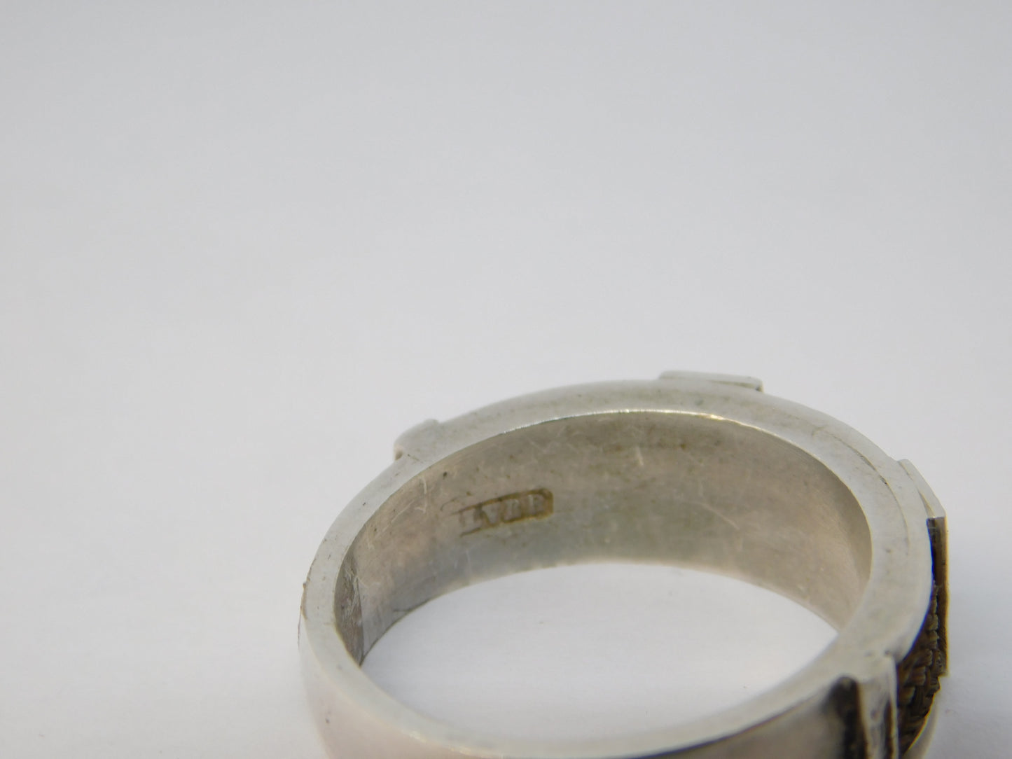 Victorian Sterling Silver & Woven Hair Set Mourning Ring Antique c1860