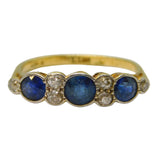 Victorian 18ct Yellow Gold, Sapphire & Diamond Boat Ring Antique c1880s