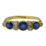 Victorian 18ct Yellow Gold, Sapphire & Diamond Boat Ring Antique c1880s