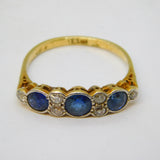 Victorian 18ct Yellow Gold, Sapphire & Diamond Boat Ring Antique c1880s
