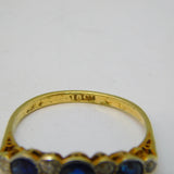 Victorian 18ct Yellow Gold, Sapphire & Diamond Boat Ring Antique c1880s