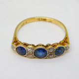 Victorian 18ct Yellow Gold, Sapphire & Diamond Boat Ring Antique c1880s