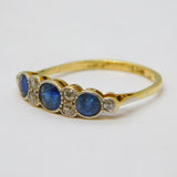 Victorian 18ct Yellow Gold, Sapphire & Diamond Boat Ring Antique c1880s