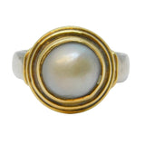 14ct Gold, Sterling Silver & Mabe Pearl Studio Dress Ring Vintage Birmingham