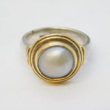14ct Gold, Sterling Silver & Mabe Pearl Studio Dress Ring Vintage Birmingham