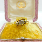 18ct Yellow Gold & Diamond Set Daisy Flower Crossover Ring Antique c1920 Deco