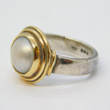 14ct Gold, Sterling Silver & Mabe Pearl Studio Dress Ring Vintage Birmingham