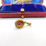 9ct Yellow Gold, Ruby & Diamond Floral Drop Pendant Vintage c1980