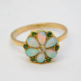 Victorian 18ct Gold, Opal, Emerald & Diamond Floral Cluster Ring Antique c1850s