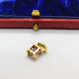 9ct Yellow Gold & Square Cut Amethyst Drop Pendant Vintage c1980