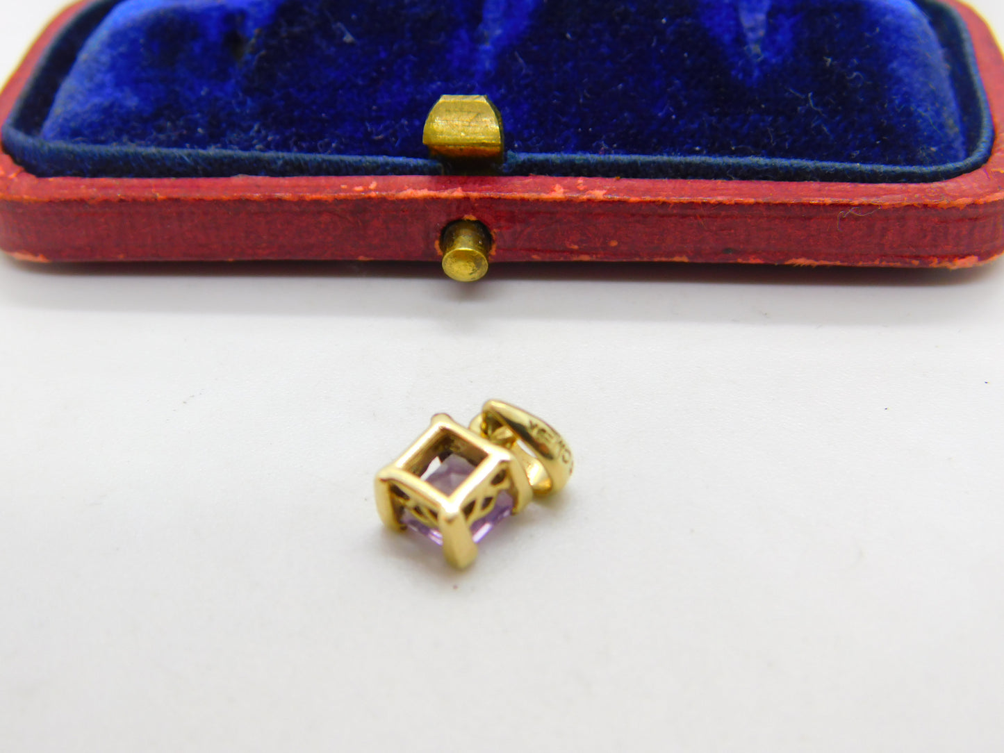 9ct Yellow Gold & Square Cut Amethyst Drop Pendant Vintage c1980