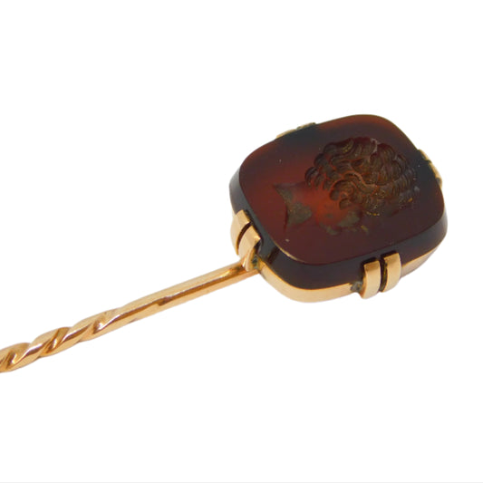 George III 15ct Rose Gold Carnelian Agate Senator Intaglio Stick Pin Antique