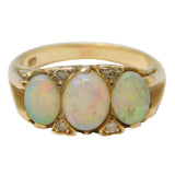 Victorian 9ct Yellow Gold, White Opal & Diamond Boat Ring Antique c1890s