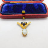 9ct Yellow Gold, Sapphire & Cabochon Fire Opal Pendant Vintage 1979 London