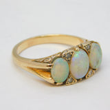 Victorian 9ct Yellow Gold, White Opal & Diamond Boat Ring Antique c1890s