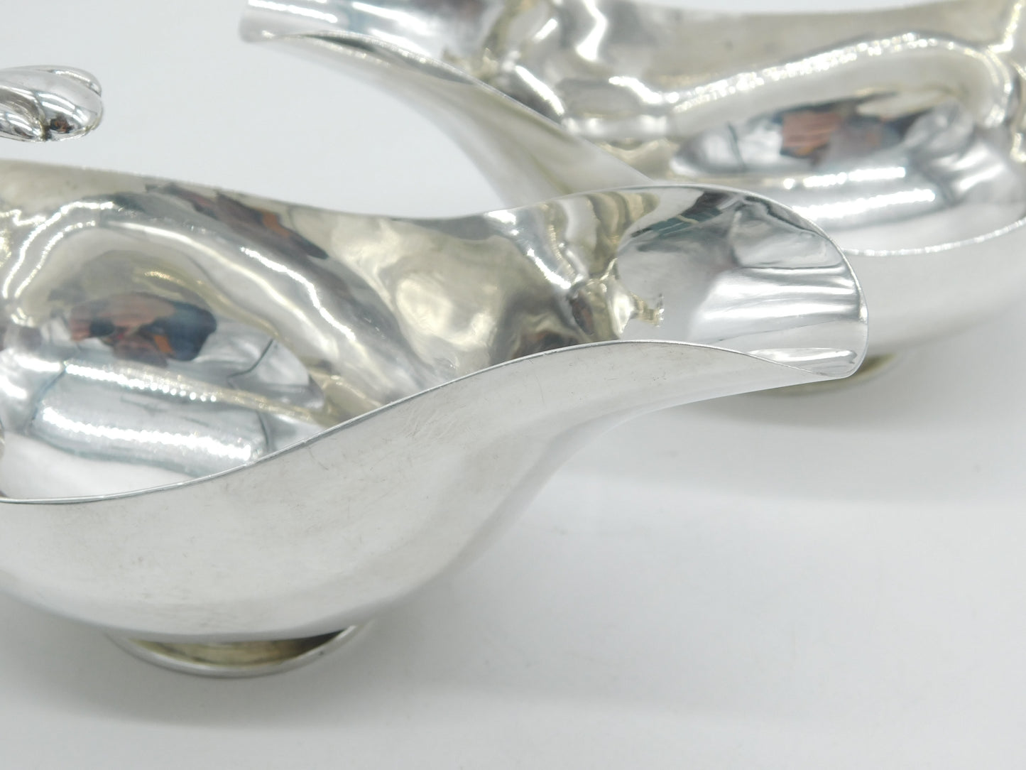 Sterling Silver Art Nouveau Wave Handle Modernist Sauce Boat Pair Antique 1935