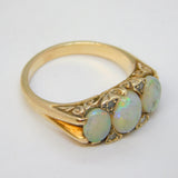 Victorian 9ct Yellow Gold, White Opal & Diamond Boat Ring Antique c1890s