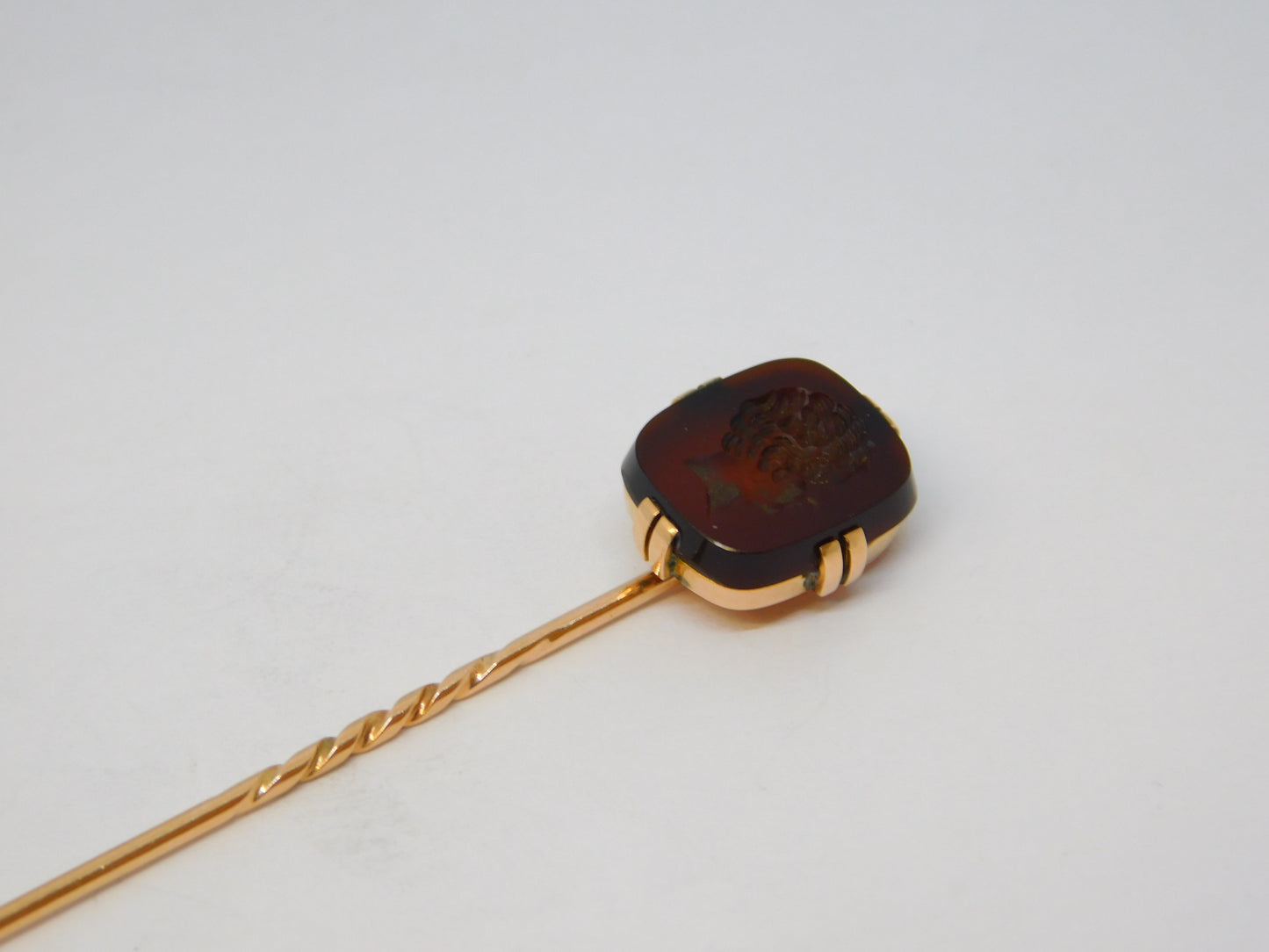 George III 15ct Rose Gold Carnelian Agate Senator Intaglio Stick Pin Antique