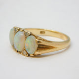 Victorian 9ct Yellow Gold, White Opal & Diamond Boat Ring Antique c1890s