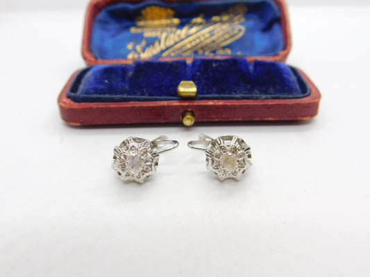 Pair of 18ct White Gold & White Spinel Set Solitaire Earrings Vintage c1980