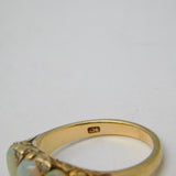 Victorian 9ct Yellow Gold, White Opal & Diamond Boat Ring Antique c1890s