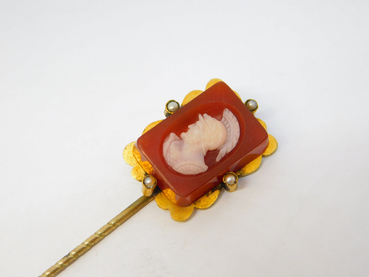 George III 15ct Gold Hardstone Roman Centurion Intaglio Stick Pin Antique c1820