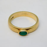 9ct Yellow Gold & Cabochon Green Jade or Aventurine Dress Ring Vintage