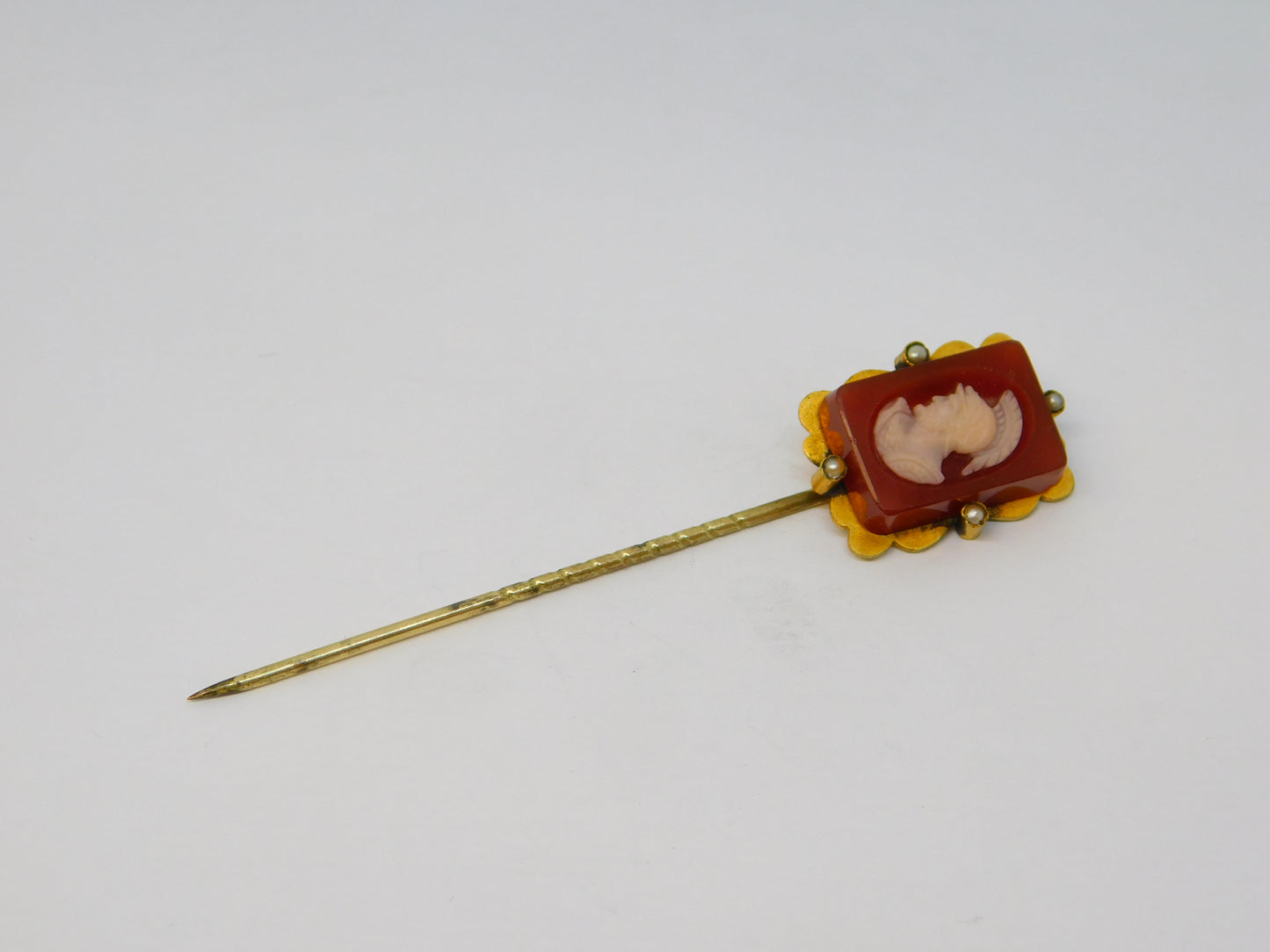 George III 15ct Gold Hardstone Roman Centurion Intaglio Stick Pin Antique c1820