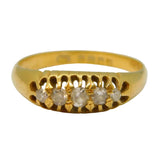 Art Deco 18ct Yellow Gold Graduated Diamond Boat Ring Antique 1919 London