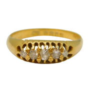 Art Deco 18ct Yellow Gold Graduated Diamond Boat Ring Antique 1919 London