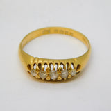 Art Deco 18ct Yellow Gold Graduated Diamond Boat Ring Antique 1919 London