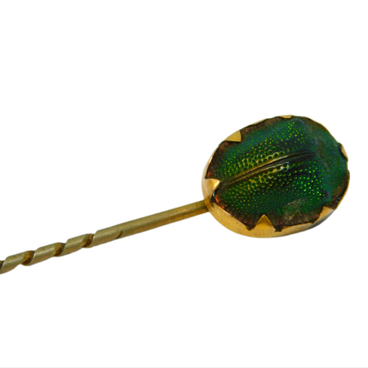 Victorian 15ct Yellow Gold Egyptian Scarab Beetle Stick Pin Antique c1860