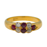 Victorian 18ct Yellow Gold, Ruby & Diamond Dress Ring Antique c1860s