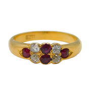 Victorian 18ct Yellow Gold, Ruby & Diamond Dress Ring Antique c1860s