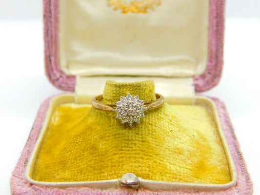 9ct Yellow Gold Diamond Daisy Floral Cluster Ring Vintage c1990 Sheffield