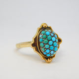 Victorian 9ct Yellow Gold Pave Set Turquoise Dress Ring Antique c1890