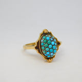 Victorian 9ct Yellow Gold Pave Set Turquoise Dress Ring Antique c1890