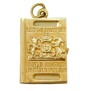 9ct Yellow Gold British Passport Travelling Charm Pendant Vintage London