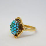 Victorian 9ct Yellow Gold Pave Set Turquoise Dress Ring Antique c1890