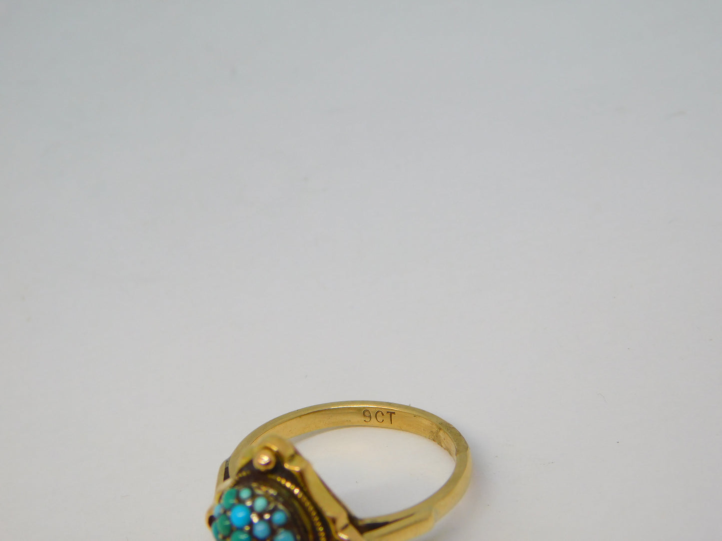 Victorian 9ct Yellow Gold Pave Set Turquoise Dress Ring Antique c1890