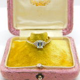 9ct Yellow Gold Baguette Cut Aquamarine & Diamond Dress Ring c1980 Birmingham