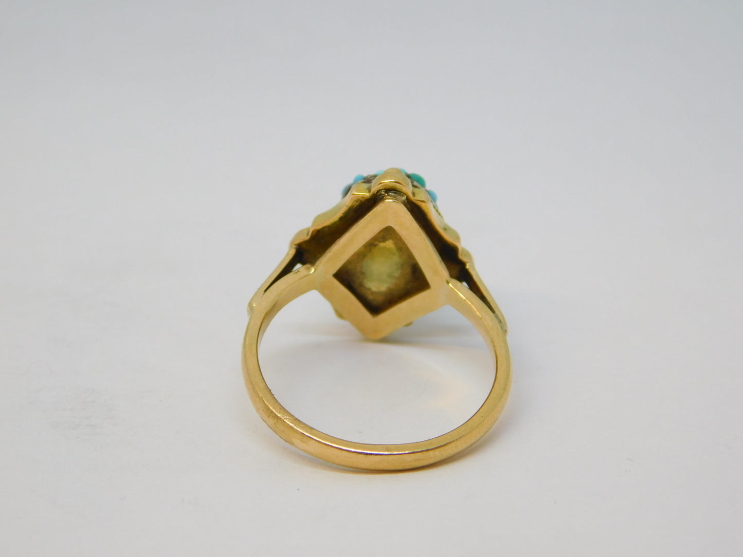 Victorian 9ct Yellow Gold Pave Set Turquoise Dress Ring Antique c1890