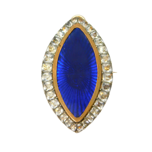 George III 9ct Rose Gold, Silver, Blue Enamel & Paste Mourning Pendant Antique c1820