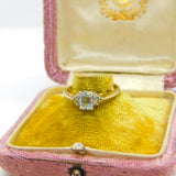 9ct Yellow Gold Baguette Cut Aquamarine & Diamond Dress Ring c1980 Birmingham