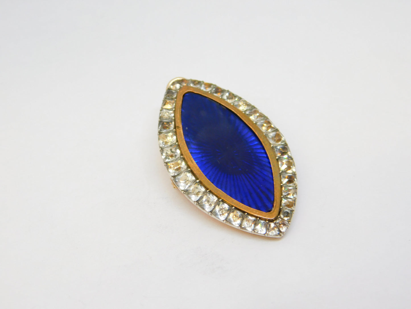 George III 9ct Rose Gold, Silver, Blue Enamel & Paste Mourning Pendant Antique c1820