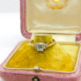 9ct Yellow Gold Baguette Cut Aquamarine & Diamond Dress Ring c1980 Birmingham