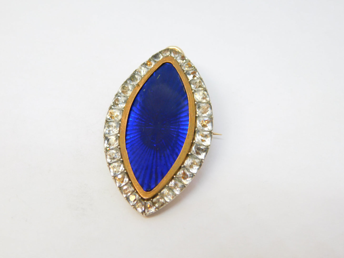 George III 9ct Rose Gold, Silver, Blue Enamel & Paste Mourning Pendant Antique c1820